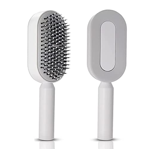 JiedHiur Self Cleaning Hair Brush, 3D Air Cushion Hair Brushes for Women, Airbag Massage Combs for Women, Hair Brush for Thick Hair (White)