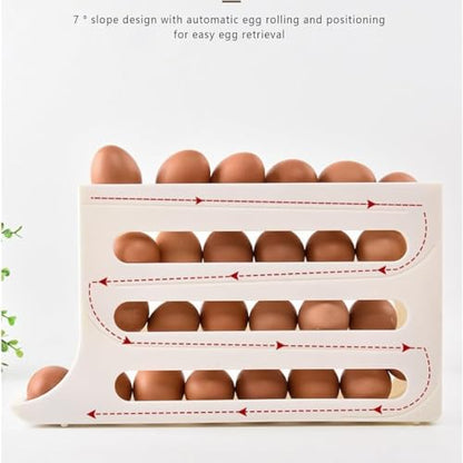 NOVMPAQ 30 Eggs Egg Holder for Fridge - Auto Rolling Fridge Egg Organizer, Space-Saving Egg Dispenser Holder, 4 Tiers Fridge Egg Rack Large Capacity Egg Dispenser for Refrigerator (White)