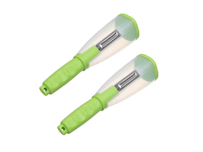 Hovico 2Pcs Vegetable Peeler with Container Stainless steel multi-function storage type peeling knife with barrel It is Used for Peeling and Shredding all Kinds of Vegetables and Fruits