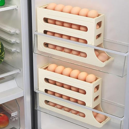 NOVMPAQ 30 Eggs Egg Holder for Fridge - Auto Rolling Fridge Egg Organizer, Space-Saving Egg Dispenser Holder, 4 Tiers Fridge Egg Rack Large Capacity Egg Dispenser for Refrigerator (White)