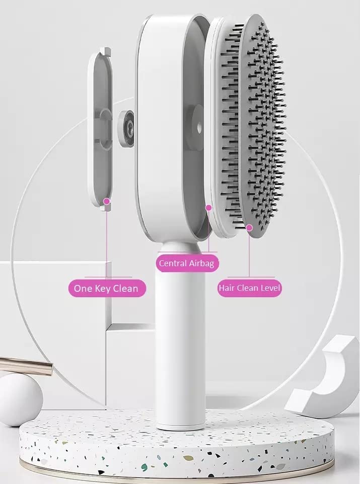 JiedHiur Self Cleaning Hair Brush, 3D Air Cushion Hair Brushes for Women, Airbag Massage Combs for Women, Hair Brush for Thick Hair (White)