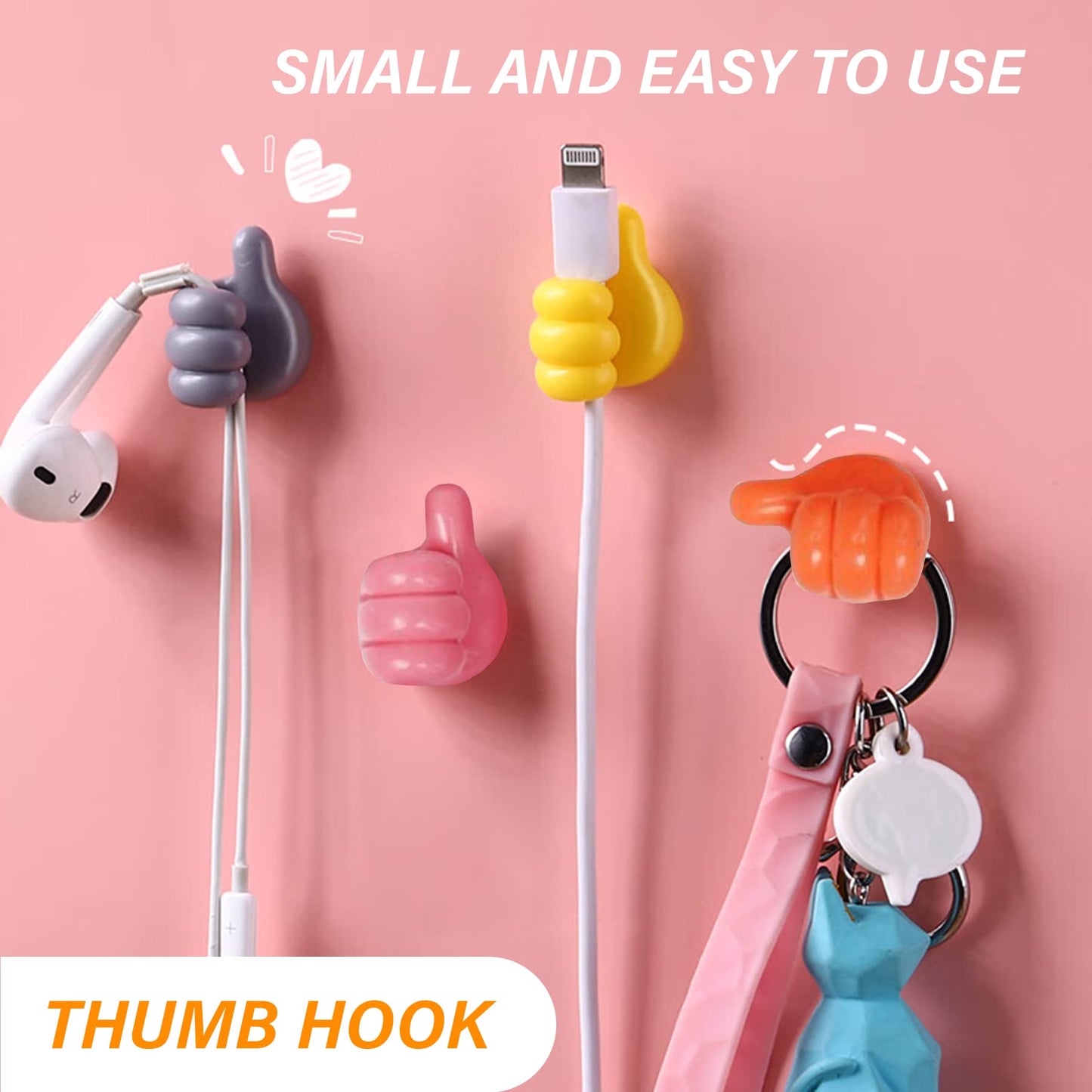 Thumb Wall Hooks for Hanging, 27pcs Self Adhesive Thumb Cable Organizer Clips No Punching Key Hook Holder Wall Hangers, Multifunctional Nails-Free Utility Silicone Hooks Desk Wire Management Storage