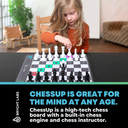 Bryght Labs - ChessUp - Electronic Chess Board - Built-in Chess Engine & Instructor - Includes Chess Set TouchSense Pieces - Light Up Smart Chess Board - Features AI, Wireless Play & Companion App