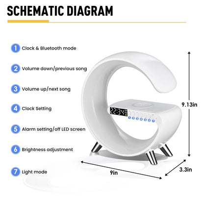 LeeNabao Smart LED Table Lamp, 4-in-1 Wireless Charger, Night Light, Alarm Clock, and Bluetooth Speaker with App Control for Bedroom, Office, and Home Decor (White)