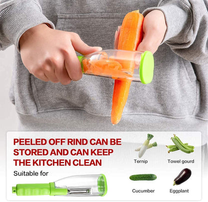 Hovico 2Pcs Vegetable Peeler with Container Stainless steel multi-function storage type peeling knife with barrel It is Used for Peeling and Shredding all Kinds of Vegetables and Fruits