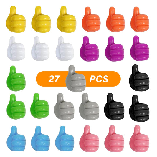 Thumb Wall Hooks for Hanging, 27pcs Self Adhesive Thumb Cable Organizer Clips No Punching Key Hook Holder Wall Hangers, Multifunctional Nails-Free Utility Silicone Hooks Desk Wire Management Storage