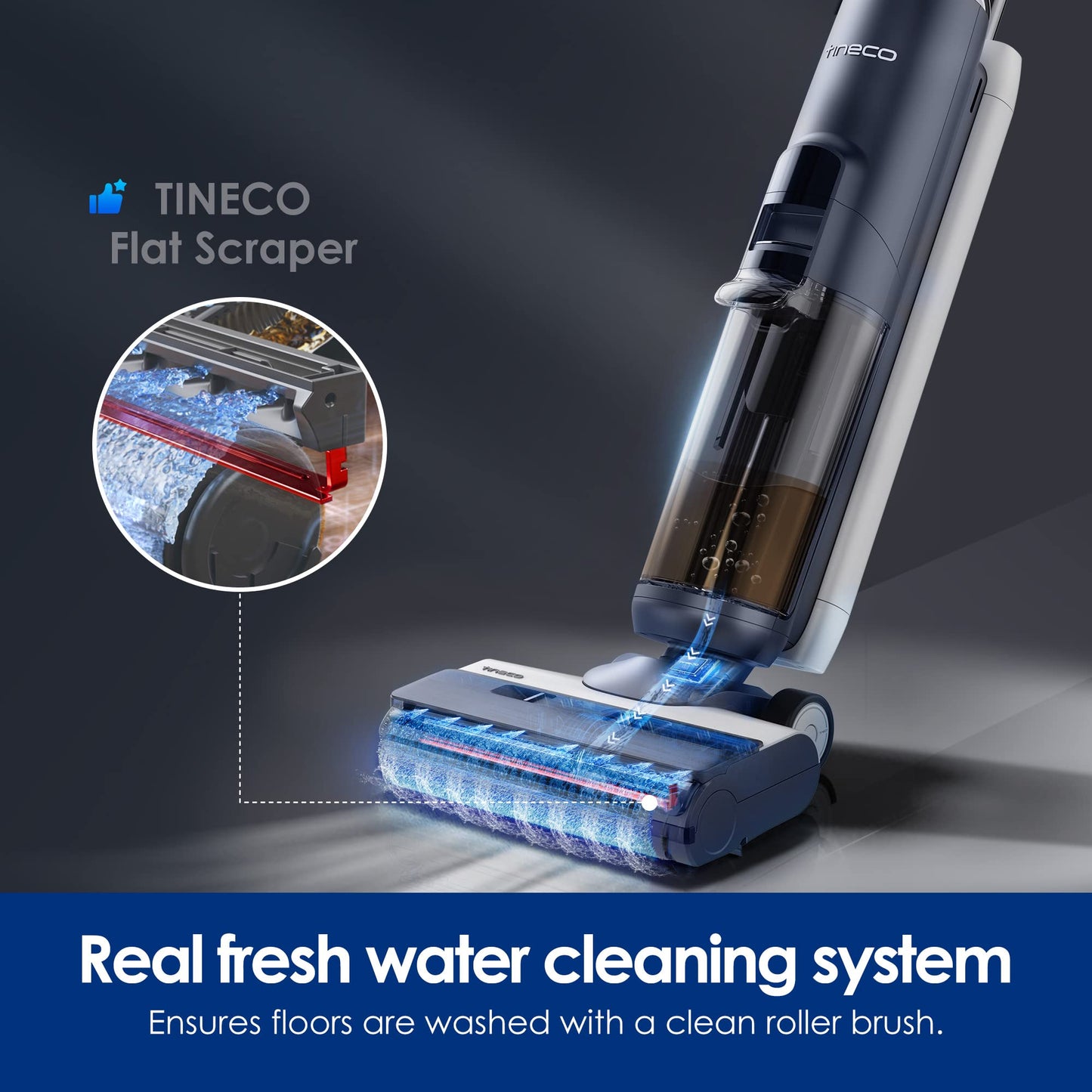 Tineco Floor ONE S5 Smart Cordless Wet Dry Vacuum Cleaner and Mop for Hard Floors, Digital Display, Long Run Time, Great for Sticky Messes and Pet Hair, Space-Saving Design, Blue